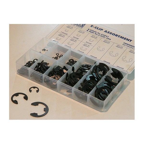 Coffret assortiment de  300 clips Type E  toutes tailles