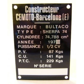 BULTACO Sherpa 74 Frame identification plate