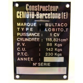 BULTACO Lobito plaque d'identification aluminium