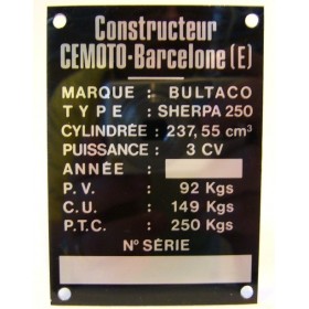 BULTACO Sherpa 250 Frame identification plate
