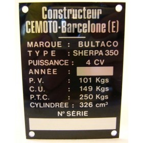 BULTACO Sherpa 250 plaque d'identification aluminium