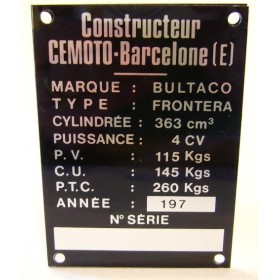 BULTACO Frontera 350 Frame identification plate