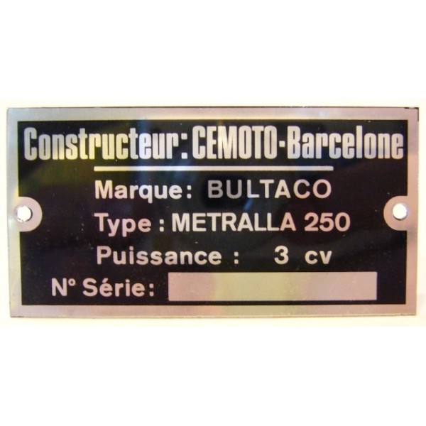 BULTACO Frontera plaque d'identification aluminium