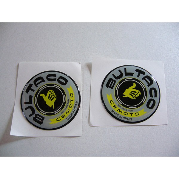 Bultaco  pair of tank stickers . diameter 5.7cm